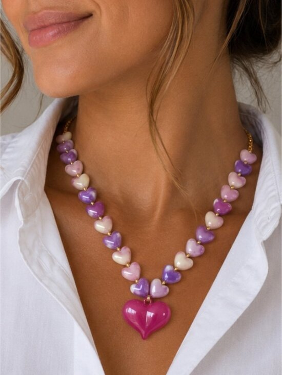 Anthropologie Jewelry - New! Candy Marbled Heart Beaded Dopamine Necklace NWOT 4001